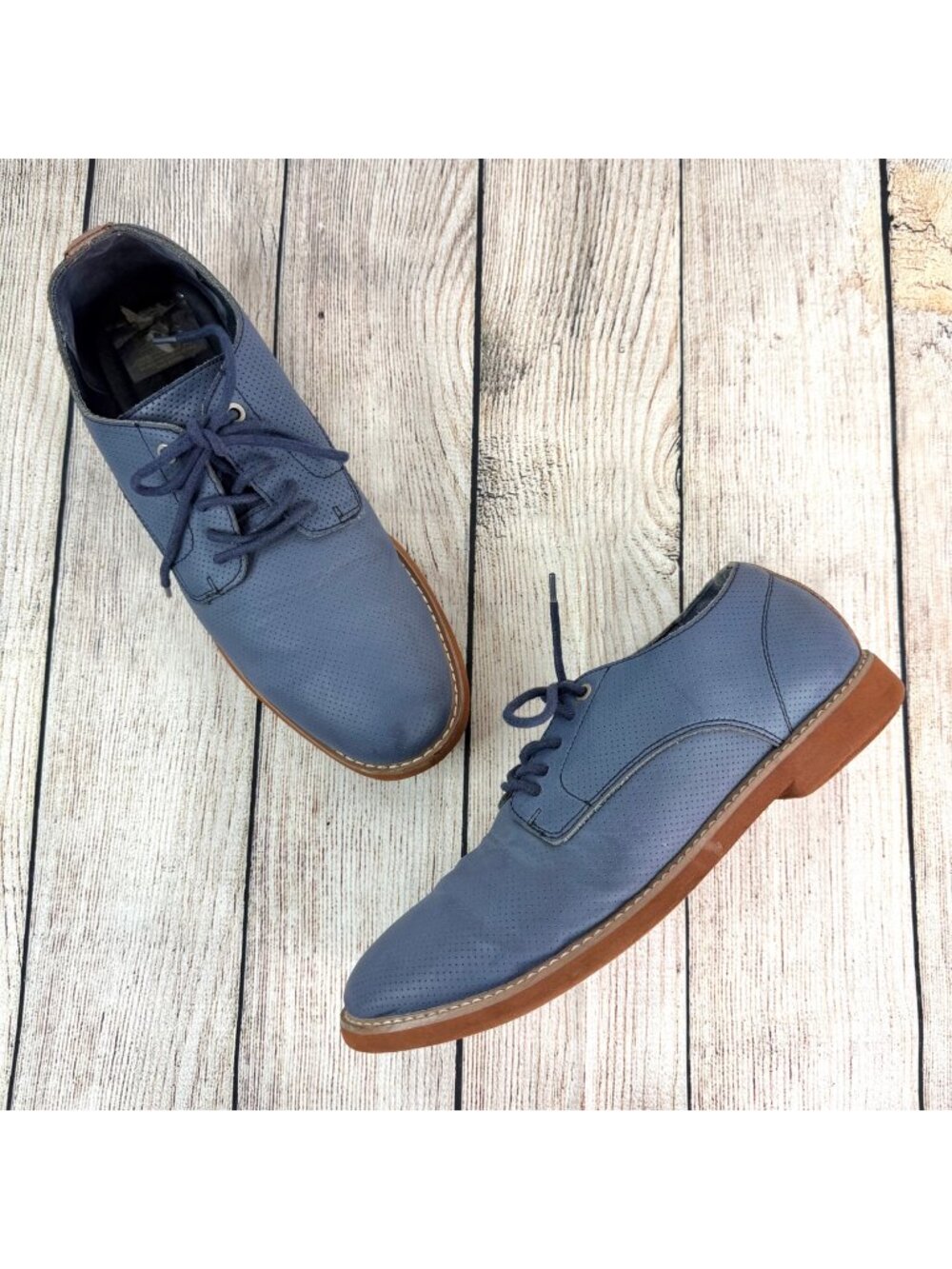 Tommy Hilfiger Dusty Blue Seaside Perforated Leather Oxford Dress Shoes Size 11
